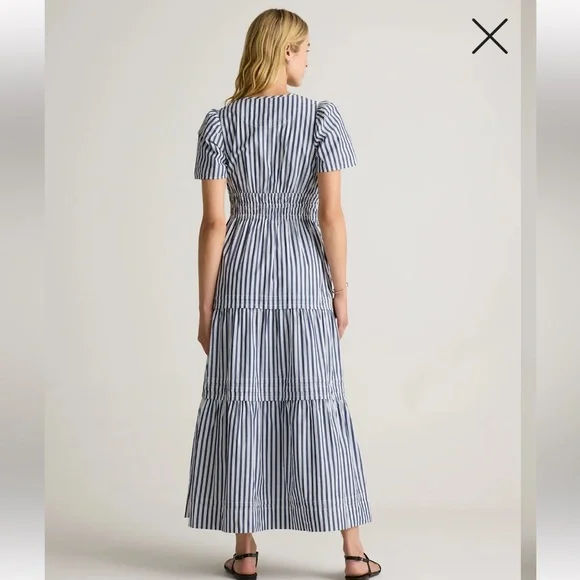 Quince 100% Organic Cotton Polin Tiered Maxi Dress / Hudson Stripe/S nwot - Picture 6 of 12